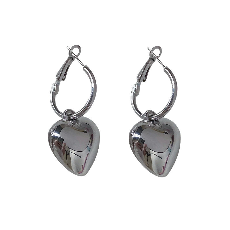 Silver Heart Hoops