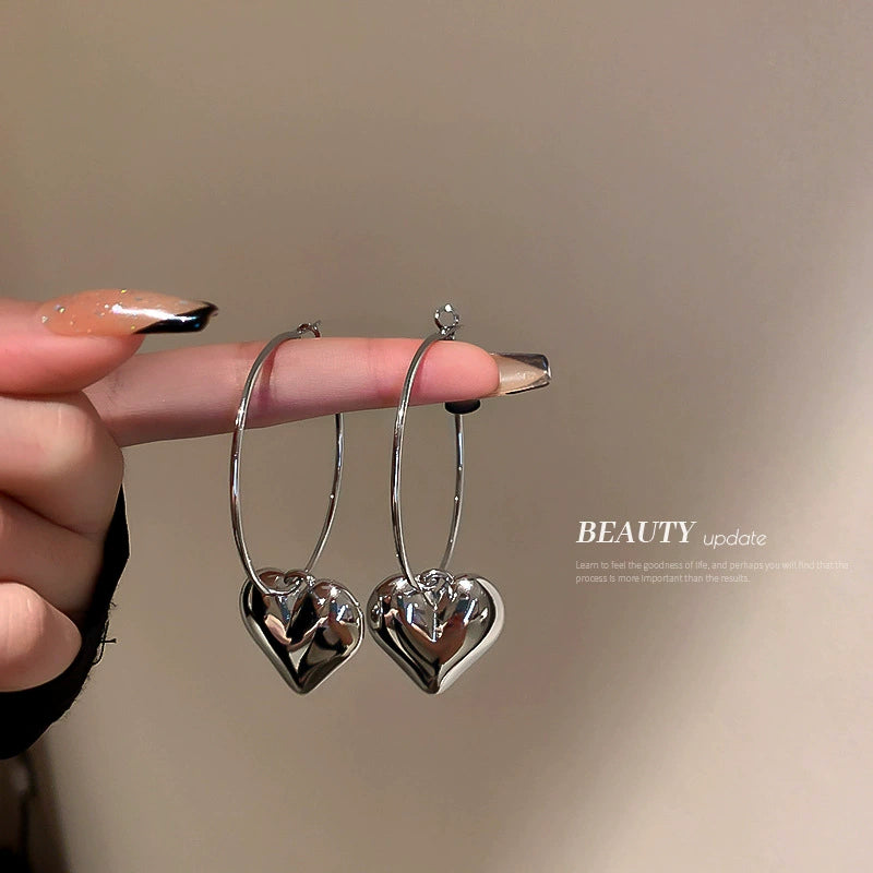 Silver Heart Hoops